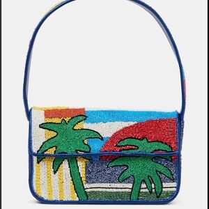 NWT Staud Tommy Glass Beaded Shoulder Bag Purse in Graphic Palm Trees RARE!